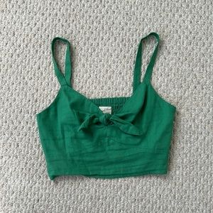 Green Linen Crop Top